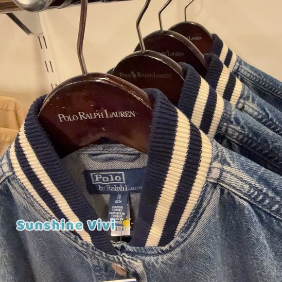 NWT Polo Ralph Lauren Women's DENIM Varsity BOMBER Jacket Blue medium - Picture 3 of 7